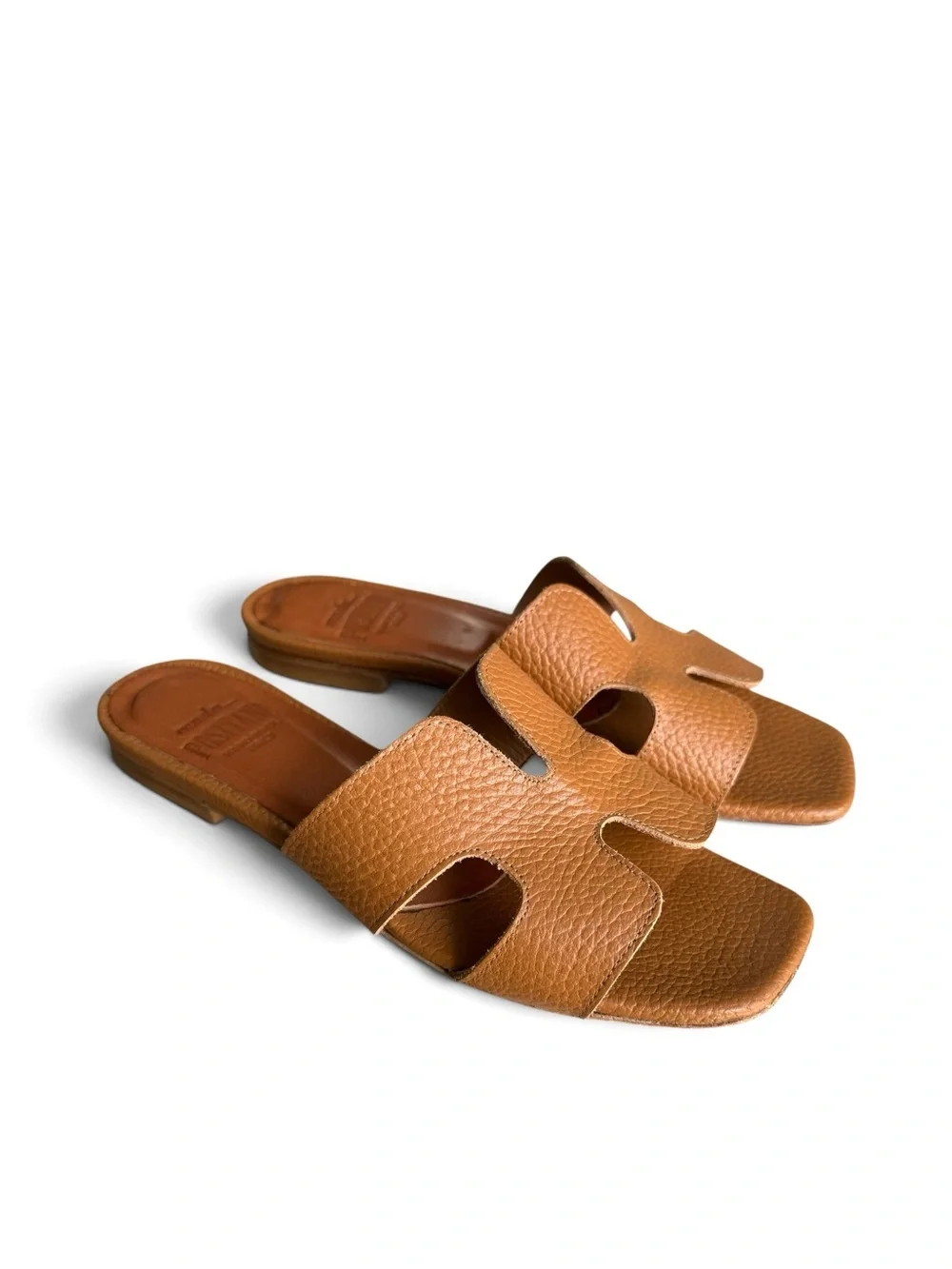 Oran Style Sandals Tan Leather Italian Slides by Moda Positanos - Picture 4 of 11